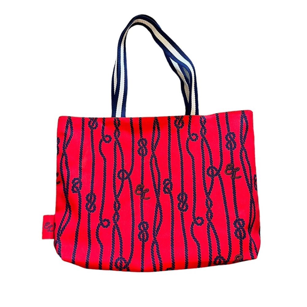 Estee Lauder Nautical Rope Knot Red Blue Double Handle Shopping Tote Bag